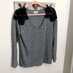 Lace shoulder long sleeve